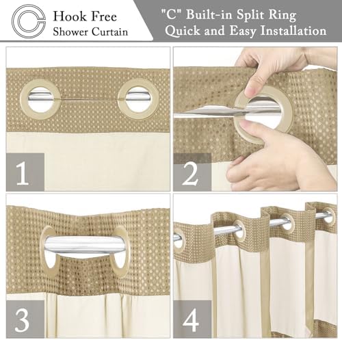 Gibelle No Hook Cloth Beige Shower Curtain with Liner, 72x80