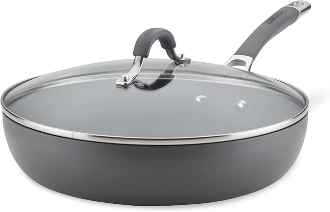 Circulon Radiance Hard Anodized Nonstick Deep Frying Pan with Lid, 12 inch Frying Pan with Lid, Deep Skillet, Gray
