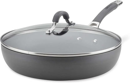 Circulon Radiance Hard Anodized Nonstick Deep Frying Pan with Lid, 12 inch Frying Pan with Lid, Deep Skillet, Gray