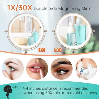 5000mAh Rechargeable Wall Mounted Lighted Makeup Vanity Mirror1X/30X Nickel