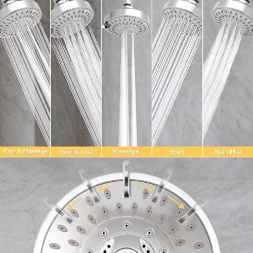 AISOSO High Pressure Rain Shower Head 5 Modes Showerhead 4.1" Chrome Silver