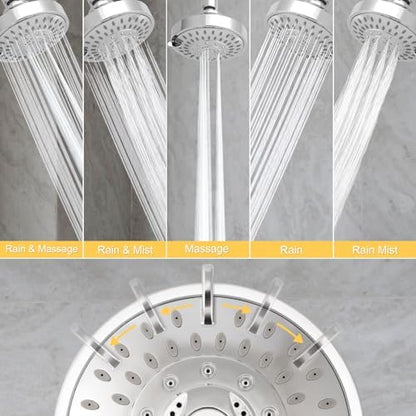 AISOSO High Pressure Rain Shower Head 5 Modes Showerhead 4.1" Chrome Silver