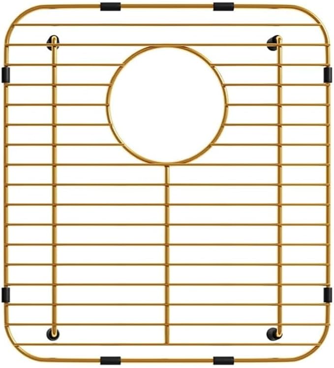 Bottom of Gold Sink Protector Rack, Stainless Steel 13.2" L X 11.6" W Sink Grid Dish Drying Rack Grate with Rear Drain Hole