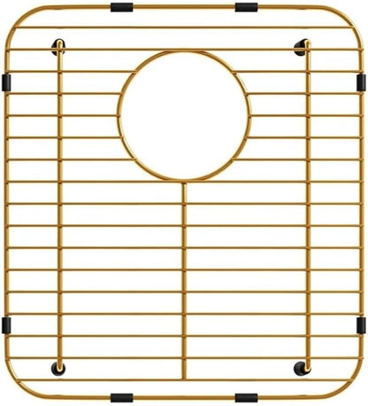 Bottom of Gold Sink Protector Rack, Stainless Steel 13.2" L X 11.6" W Sink Grid Dish Drying Rack Grate with Rear Drain Hole