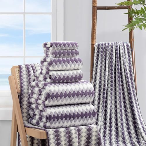 8 Piece Bathroom Towel Set |2 Oversized Bath Towels,2 Hand Towels,4 Washcloths| 600GSM Soft Hotel Towel Set Extra Large Bath Sheet for Bathroom,Highly Absorbent Quick Dry Bath Towel Collections,Plum