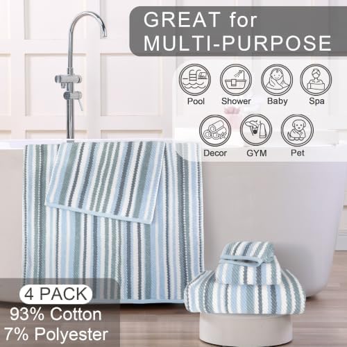 VOOVA & MOVAS Cotton Bath Towels 4 Pack, Cotton Blend, 28x52 in, Blue
