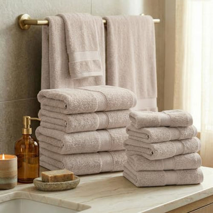 SUPERIOR Egyptian Cotton Ultra Plush & Absorbent, 12 Piece Set, Stone