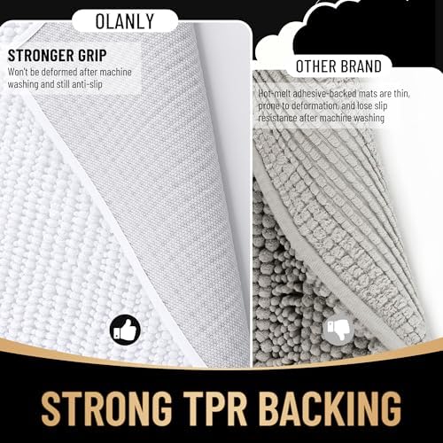 OLANLY Thick Chenille Small Bathroom Rugs 24x16, Absorbent Bath Mat, White