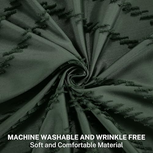 Siiluminisoy Dark Green Boho Shower Curtain with Tassel Woven Fabric Shower Curtain 72 x 72 Modern Farmhouse Textured Tufted Chevron Striped Minimalist Shower Curtains for Bathroom
