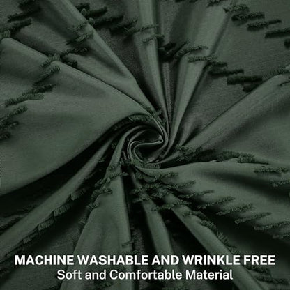 Siiluminisoy Dark Green Boho Shower Curtain with Tassel Woven Fabric Shower Curtain 72 x 72 Modern Farmhouse Textured Tufted Chevron Striped Minimalist Shower Curtains for Bathroom