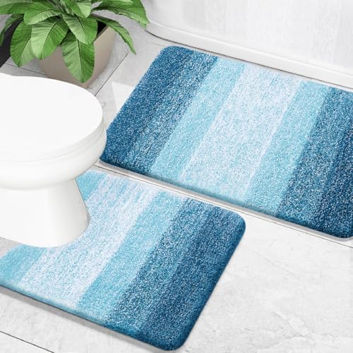 OLANLY Micorfiber Bathroom Rug Set 2 Piece, 24"x16"+U-Shaped 24"x20"