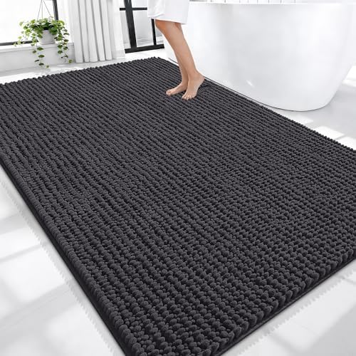 OLANLY Thick Chenille Large Bathroom Rugs Mats 70x46, Dark Grey