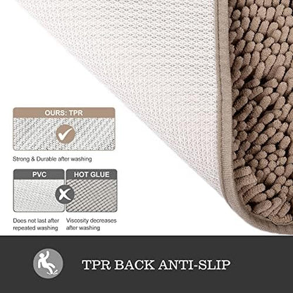 Yeaban Chenille Taupe Bathroom Rug 17"x24", Non-Slip Rubber Backing