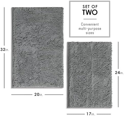Hearth & Harbor Bathroom Rugs, Chenille Bath Mat - Machine Washable Bath Mats for Bathroom Non-Slip Backing Rubber, Quick Dry Bathroom Mat, 17 x 24 + 20 x 32 - Frost Grey
