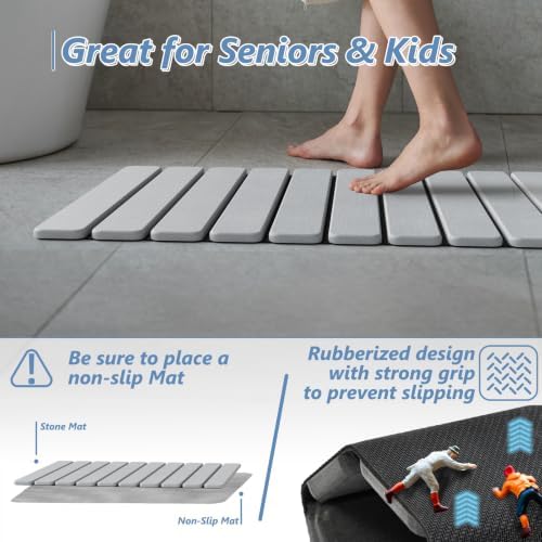 AWW Foldable Stone Bath Mat, Diatomaceous, 23.6"x15.5", Light Grey