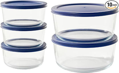 10-Piece Glass Food Storage Containers Set (5 Containers + 5 BPA-Free Lids) | 4-Cup & 6.5-Cup, Leakproof | Microwave, Freezer, Oven & Dishwasher Safe | Ideal for Meal Prep & Pantry Organization, Blue