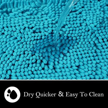 Bathroom Rugs Chenille Bath mat 2 Piece Set, Super Absorbent, Strong PVC Non Slip Backing, Bath mats for Bathroom, Plush Shaggy, Thick, Machine Washable, Bathtub, Toilet.(Turquoise)