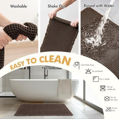 MIULEE Set of 2 Waffle Bathroom Rugs Chocolate Bath Mat 17"x24"+18"x30"