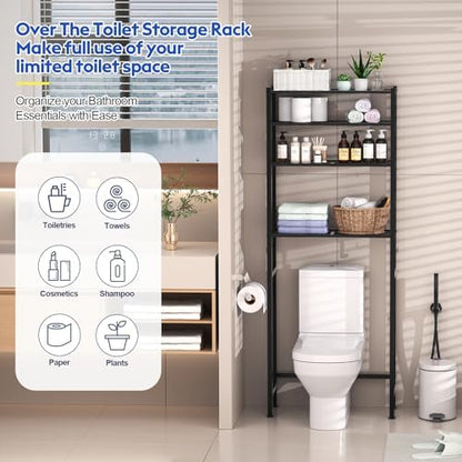 samstar 4 Tier Over The Toilet Storage Rack, Bathroom Organizer Shelves Cabinet Above Toilet, with Adjustable Height Freestanding Shelf Space Saver, Black