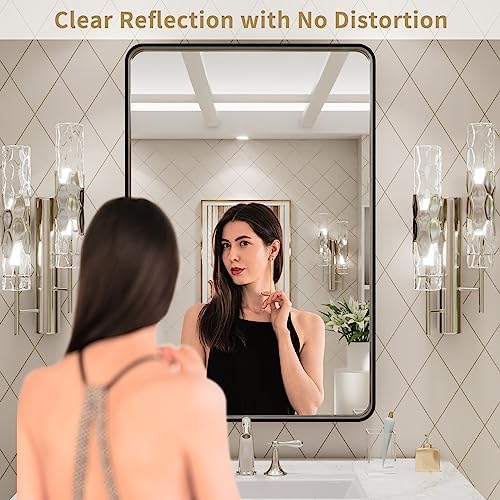 LOAAO 20X30 Inch Black Metal Framed Bathroom Mirror