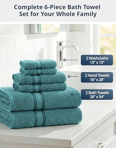 LANE LINEN Towel Set 6 Piece Soft Absorbent Quick Dry 100% Cotton - Teal