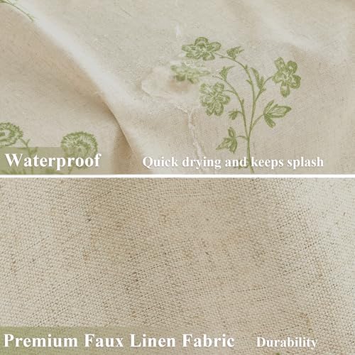 ORTIGIA Linen Shower Curtain 60 W x 72 L Farmhouse Vintage Sage Green Floral Shower Curtains Modern Boho Rustic Block Print Cottagecore Decor for Bathroom