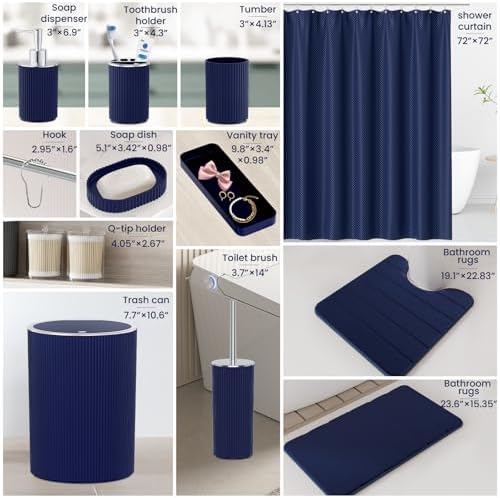 Bathroom Accessories Set - Navy Blue Shower Curtains Sets
