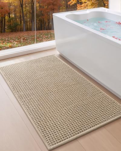 Color&Geometry 17"x29" Chenille Pile Bathroom Rugs Upgraded Denser,Khaki