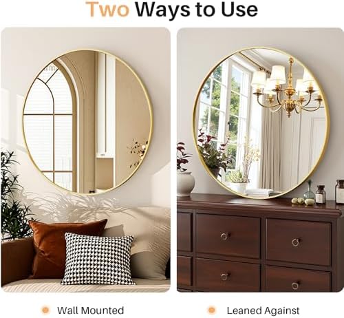 30 Inch Round Bathroom Mirror for Wall, Matte Gold Metal Framed