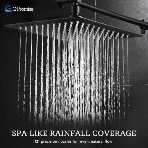 G-Promise All Metal 10" Dual Square Shower Head Combo | Rain Shower Head | Handheld Shower Wand | Adjustable | 3-Way Diverter | 71" Extra Long Hose - A Bathroom Upgrade (Matte Black)