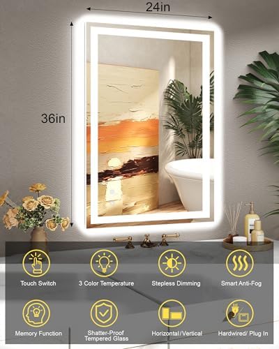 24x36 LED Bathroom Mirror, 6000LM, Separate Front and Back Lights