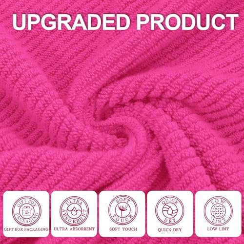 VOOVA & MOVAS Hot PinkHand Towels 4PC, 100% Cotton, 18x28 in