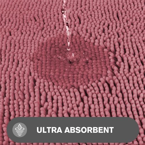 Bathroom Rugs Sets 2 Piece – Absorbent and Washable Bath Mat, Non-Slip, Thick Soft Chenille Bath Rugs for Bathroom Floor, Shower, Sink(17" x 24"+17" x 47", Dusty Rose)