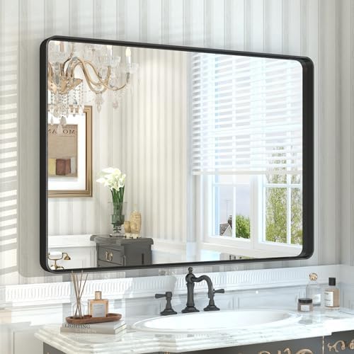 44x30 Inch Black Metal Framed Bathrrom Mirror for Wall