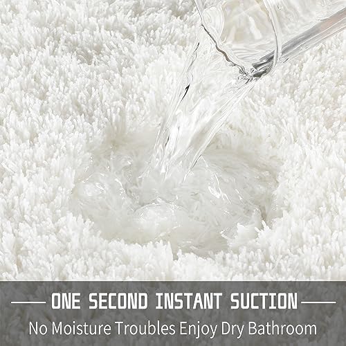 Yimobra Bathroom Rugs Non Slip Washable 60x24, Ultra Soft and Water Absorbent Bath Mats, Plush Fluffy Shower Mat Outside, Luxury Microfiber Thick Matts for Bathroom Floor/Tub, Off White