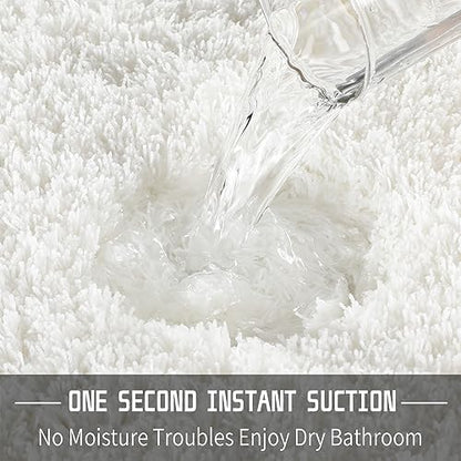 Yimobra Bathroom Rugs Non Slip Washable 60x24, Ultra Soft and Water Absorbent Bath Mats, Plush Fluffy Shower Mat Outside, Luxury Microfiber Thick Matts for Bathroom Floor/Tub, Off White