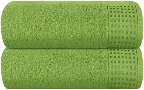 GLAMBURG 100% Cotton Oversized 2 Pack Bath Sheets 35x70, Ultra Soft Highly Absorbant Compact Quickdry & Lightweight Large Bath Sheet Set, Ideal for Gym Travel Camp Pool - Kiwi Green
