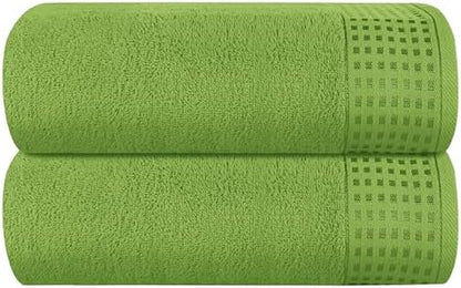 GLAMBURG 100% Cotton Oversized 2 Pack Bath Sheets 35x70, Ultra Soft Highly Absorbant Compact Quickdry & Lightweight Large Bath Sheet Set, Ideal for Gym Travel Camp Pool - Kiwi Green