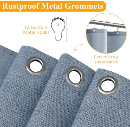 Naturoom Linen Shower Curtain 96 Inch Long for Bathroom Stone Blue