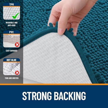 OLANLY Chenille Bathroom Rugs Sets 2 Piece, 36"x24"+24"x20", Peacock Blue