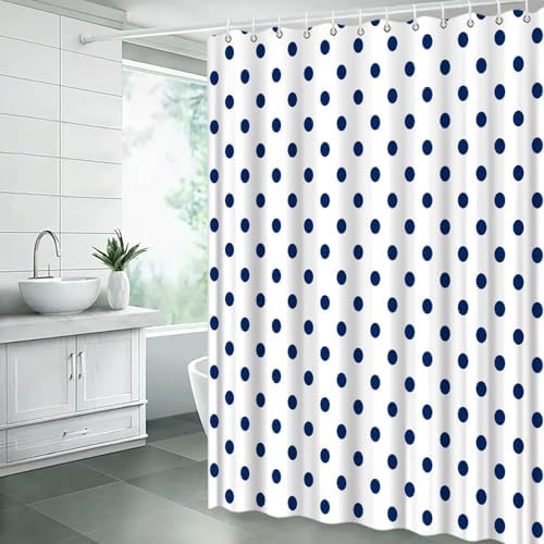 Polka Dot Shower Curtain Blue White Retro Spot Vintage Fabric Decorative Bathroom Curtains with Hooks,70" Wx75 H