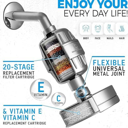 AquaHomeGroup Handheld Shower Filter, 20+3 Stage, 1.8 GPM, Chrome