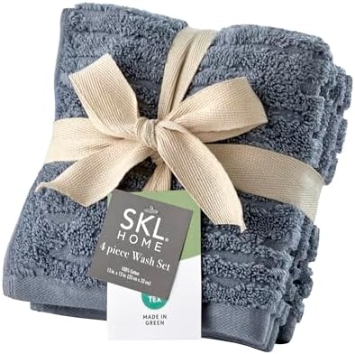 SKL Home CloudSoft Washcloth Set, 4-Piece, 100% Cotton Luxury, Smoke Blue