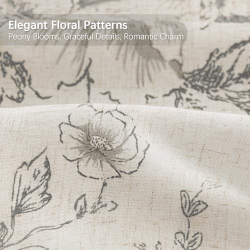 Farmhouse Floral Vintage Shower Curtain for Bathroom, Grey and Tan Taupe