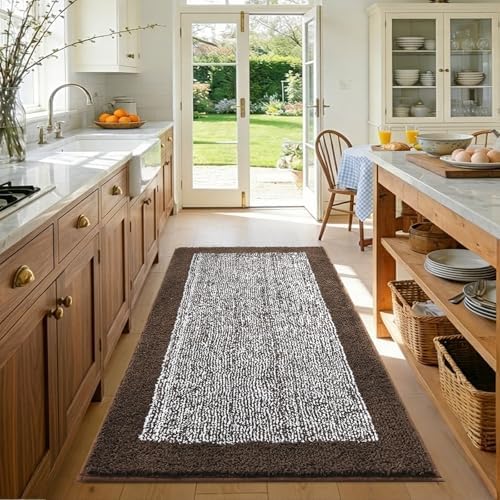 48x32 Large Bathroom Rugs Non Slip Washable, Soft Absorbent Bath Mat Brown