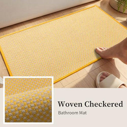 YIHOUSE Yellow Bathroom Rugs Sets 2 Pieces,Thin Bath Mat Quick Dry