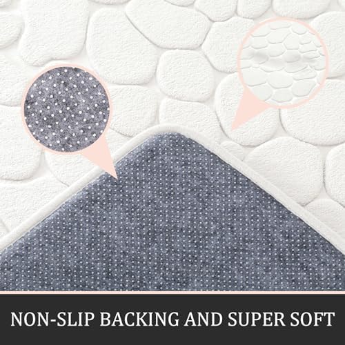 YIHOUSE Bathroom Rugs Mat Set, Memory Foam Bath Mat 3 Piece White