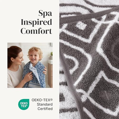 Modern Threads 6 Piece Bath Towel Set – Bathroom Set with 2 Bath Towels, 2 Hand Towels, and 2 Wash Cloths – 100% Cotton, Super Absorbent & Extra Soft – Reversible Classic Diamond (Gray)
