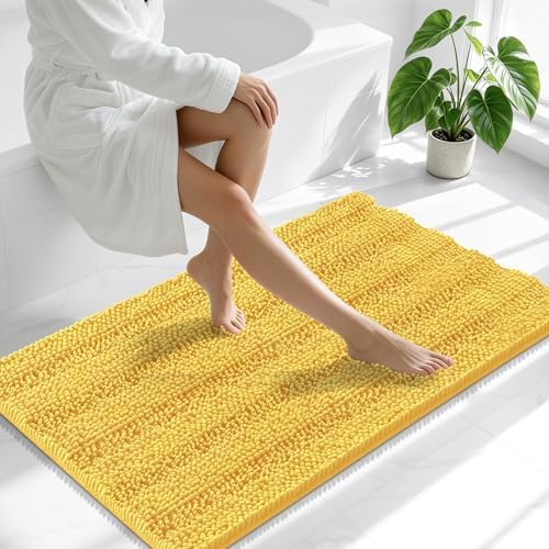 Smiry Thick Chenille Bathroom Runner Rugs 47x17, Absorbent Bath Mat, Yellow