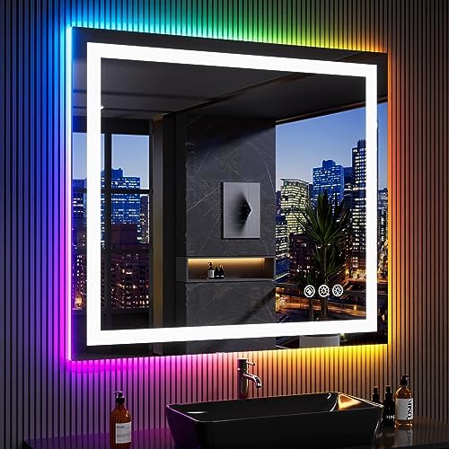 LOAAO 40"X38" RGB LED Bathroom Mirror with Lights, UL Listed